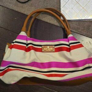 KATE SPADE Oak Island Stripe Pink Canvas Hobo Satchel Handbag